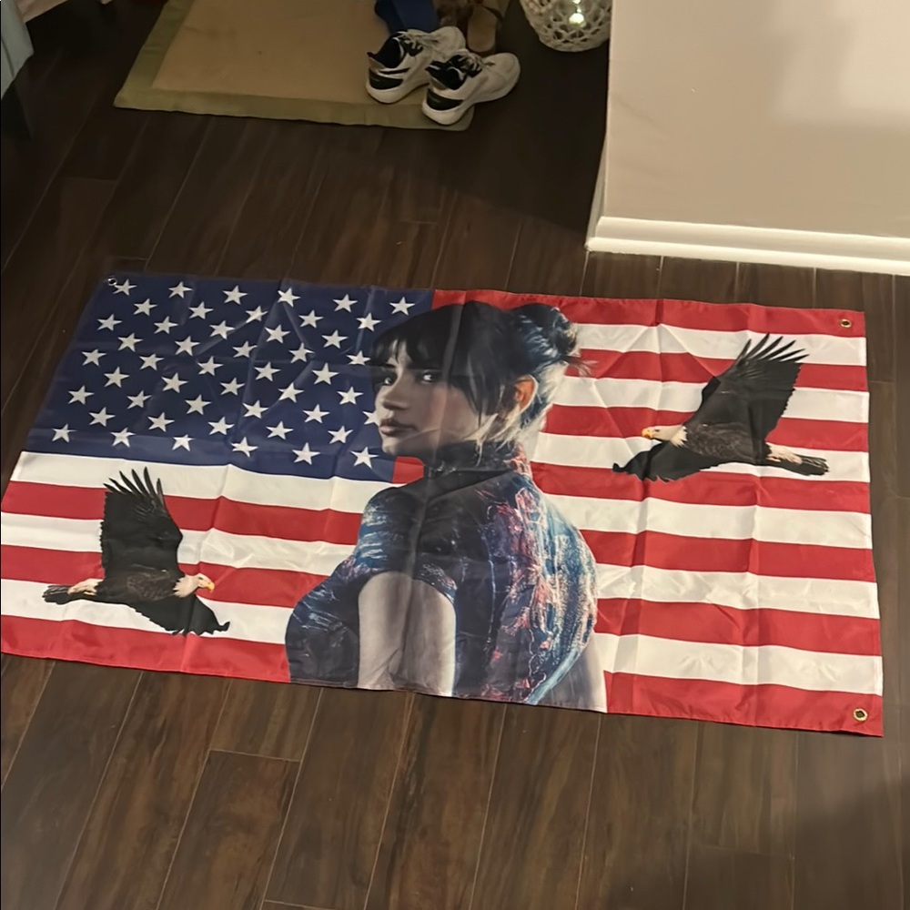 American Flag with Woman and Eagles Design